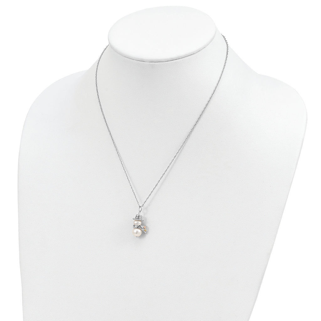 Landstrom's Mt. Rushmore Black Hills Sterling Silver 12K Gold Accents Imitation Pearl Snowman 18 inch Spring Ring Clasp Necklace