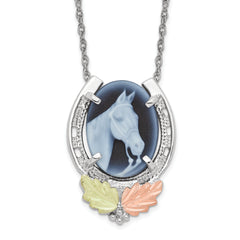 Landstrom's Mt. Rushmore Black Hills Sterling Silver 12K Gold Accents Horseshoe with Horse Head Blue Cameo 18 inch Spring Ring Clasp Necklace