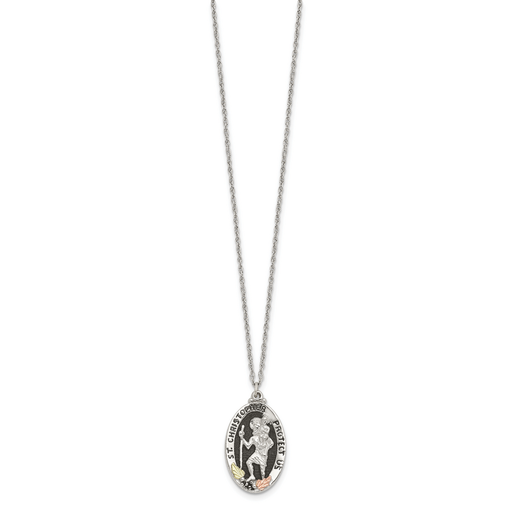 Landstrom's 925 Sterling Silver Necklace with 12K Gold Saint Christopher Pendant