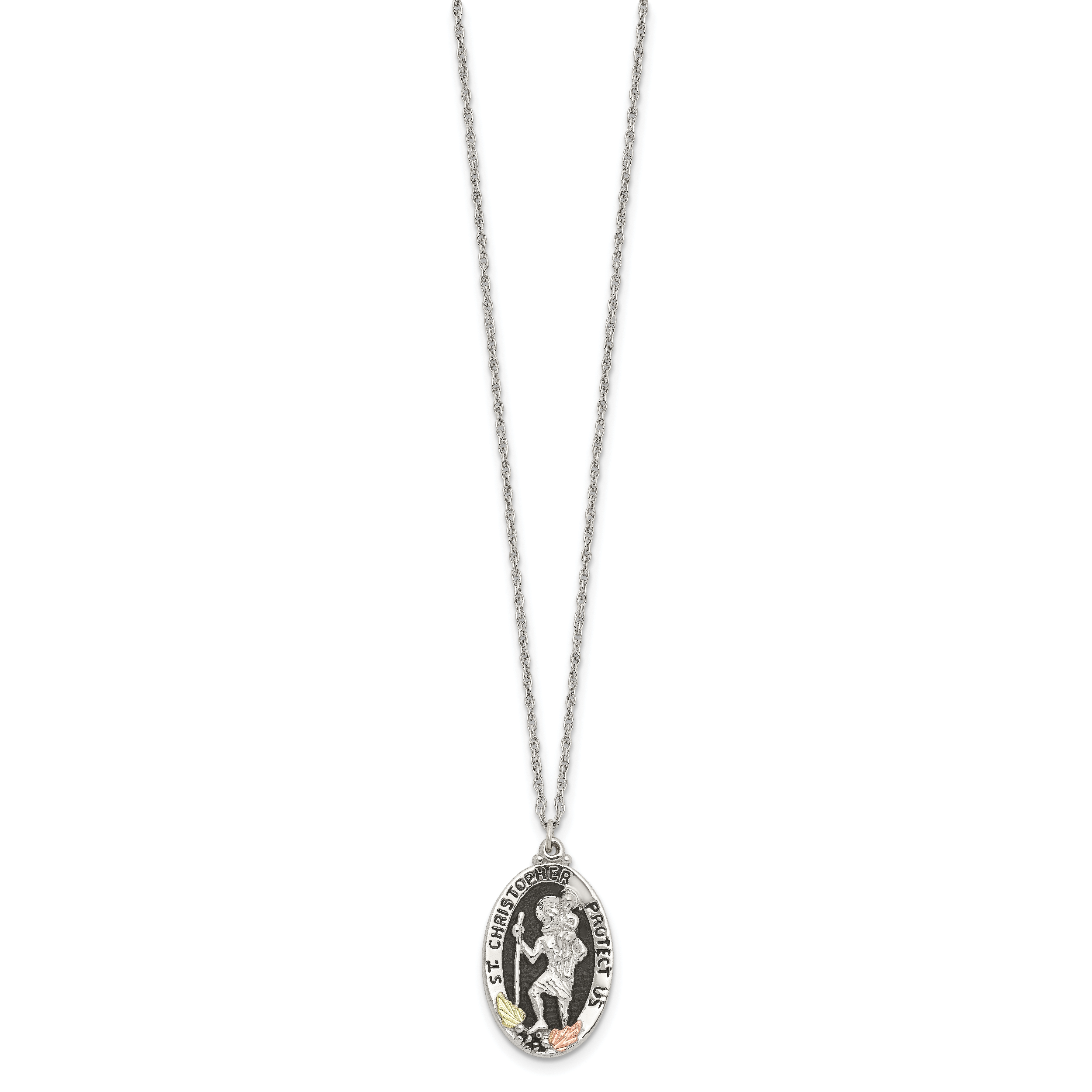 Landstrom's 925 Sterling Silver Necklace with 12K Gold Saint Christopher Pendant