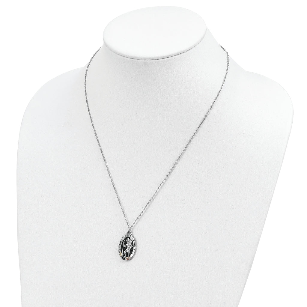 Landstrom's 925 Sterling Silver Necklace with 12K Gold Saint Christopher Pendant