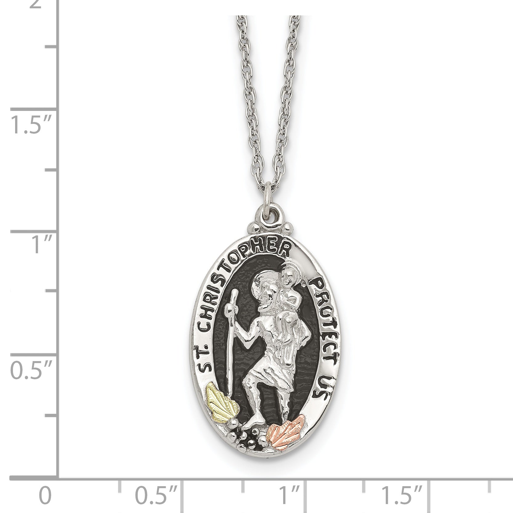 Landstrom's 925 Sterling Silver Necklace with 12K Gold Saint Christopher Pendant