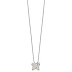 Sterling Silver 12K Gold Butterfly Necklace with Rose and Green Accents