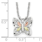 Sterling Silver 12K Gold Butterfly Necklace with Rose and Green Accents