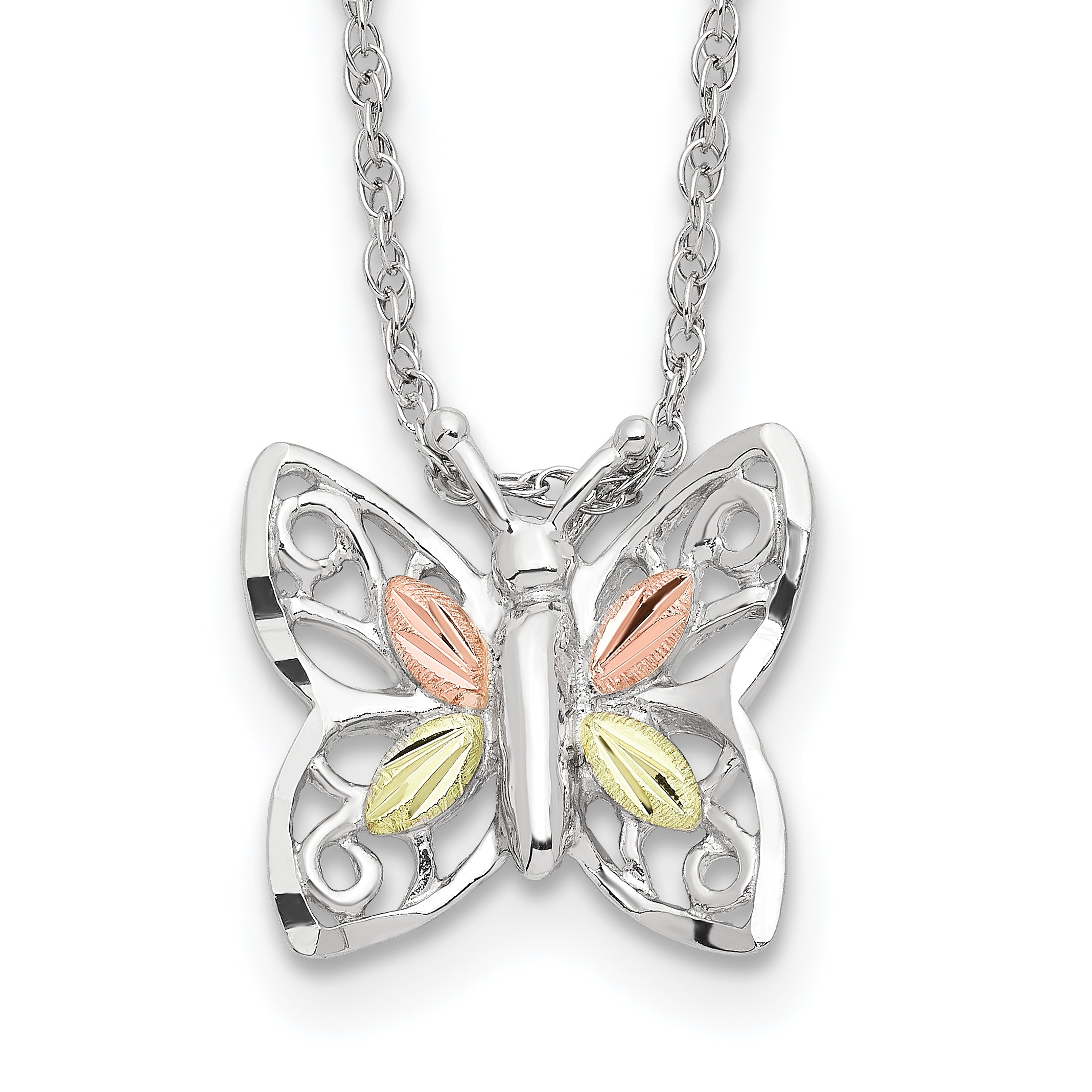 Landstrom's Mt. Rushmore Black Hills Sterling Silver 12K Gold Accents Butterfly 18 inch Spring Ring Clasp Necklace Main image