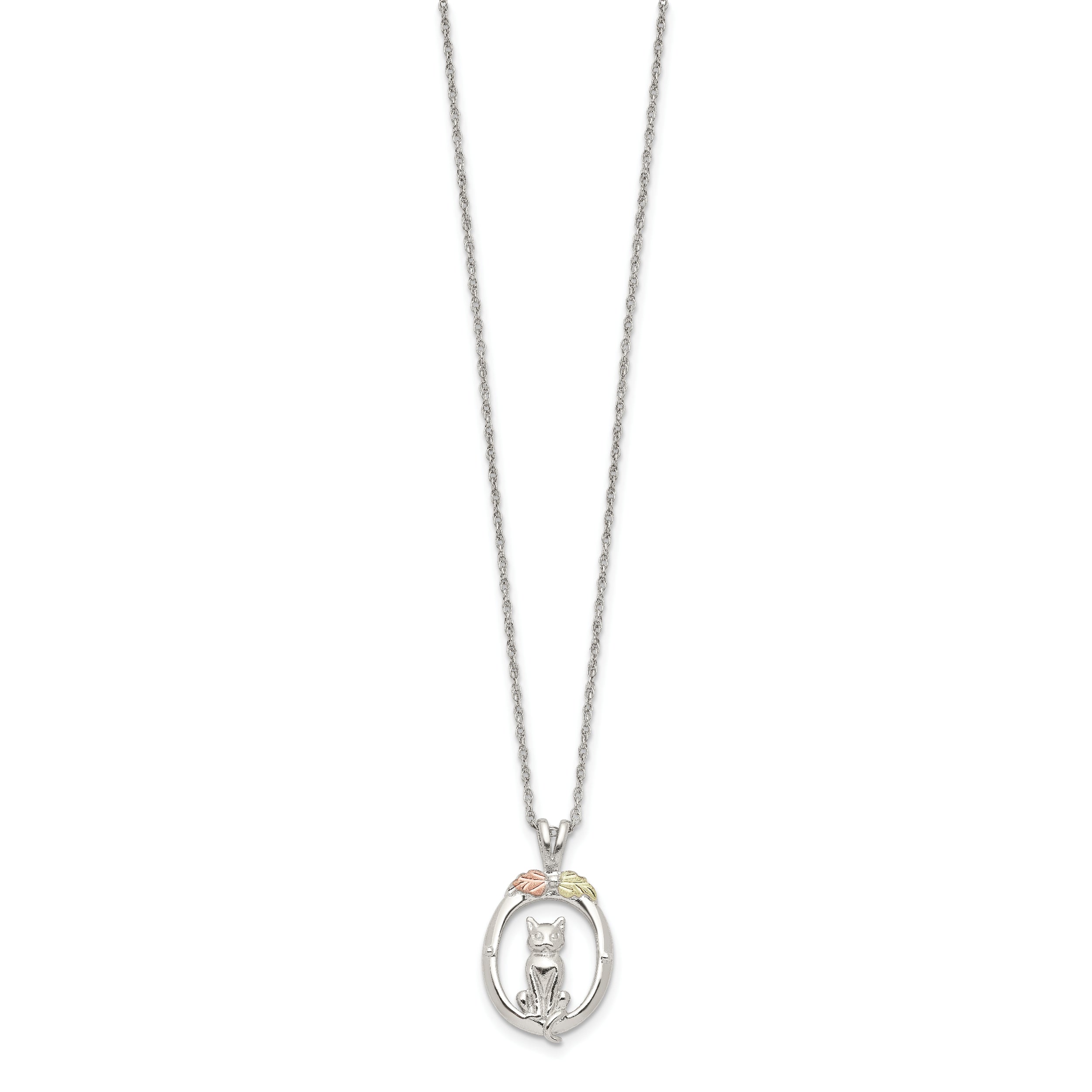 Sophia Jewelers Sterling Silver 12K Gold Cat Necklace with Polished Finish