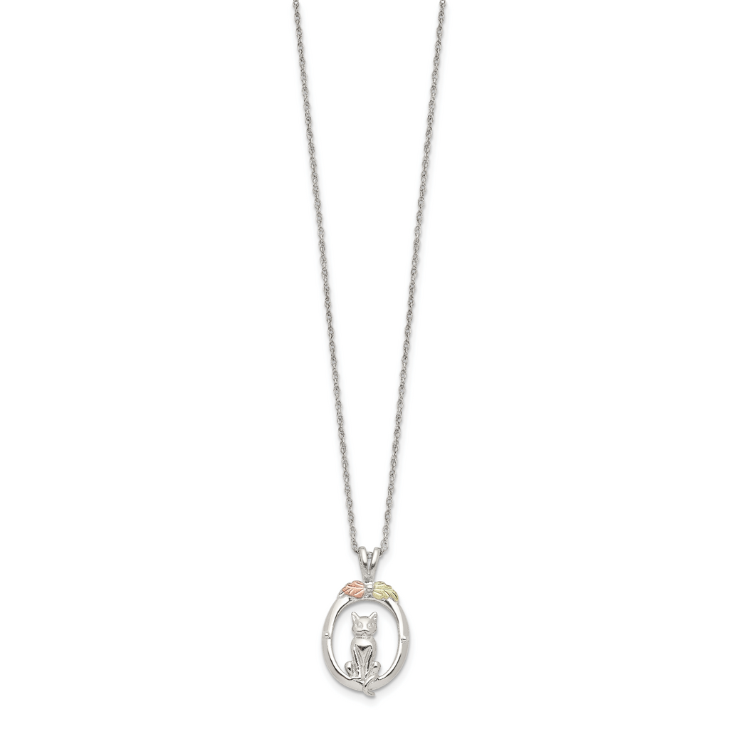 Sophia Jewelers Sterling Silver 12K Gold Cat Necklace with Polished Finish