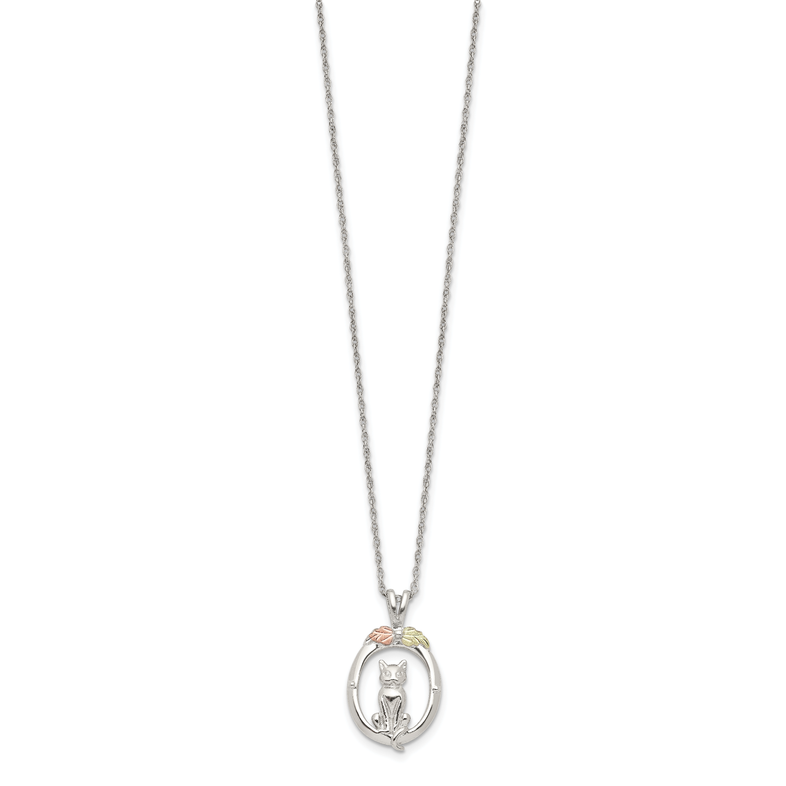 Sophia Jewelers Sterling Silver 12K Gold Cat Necklace with Polished Finish