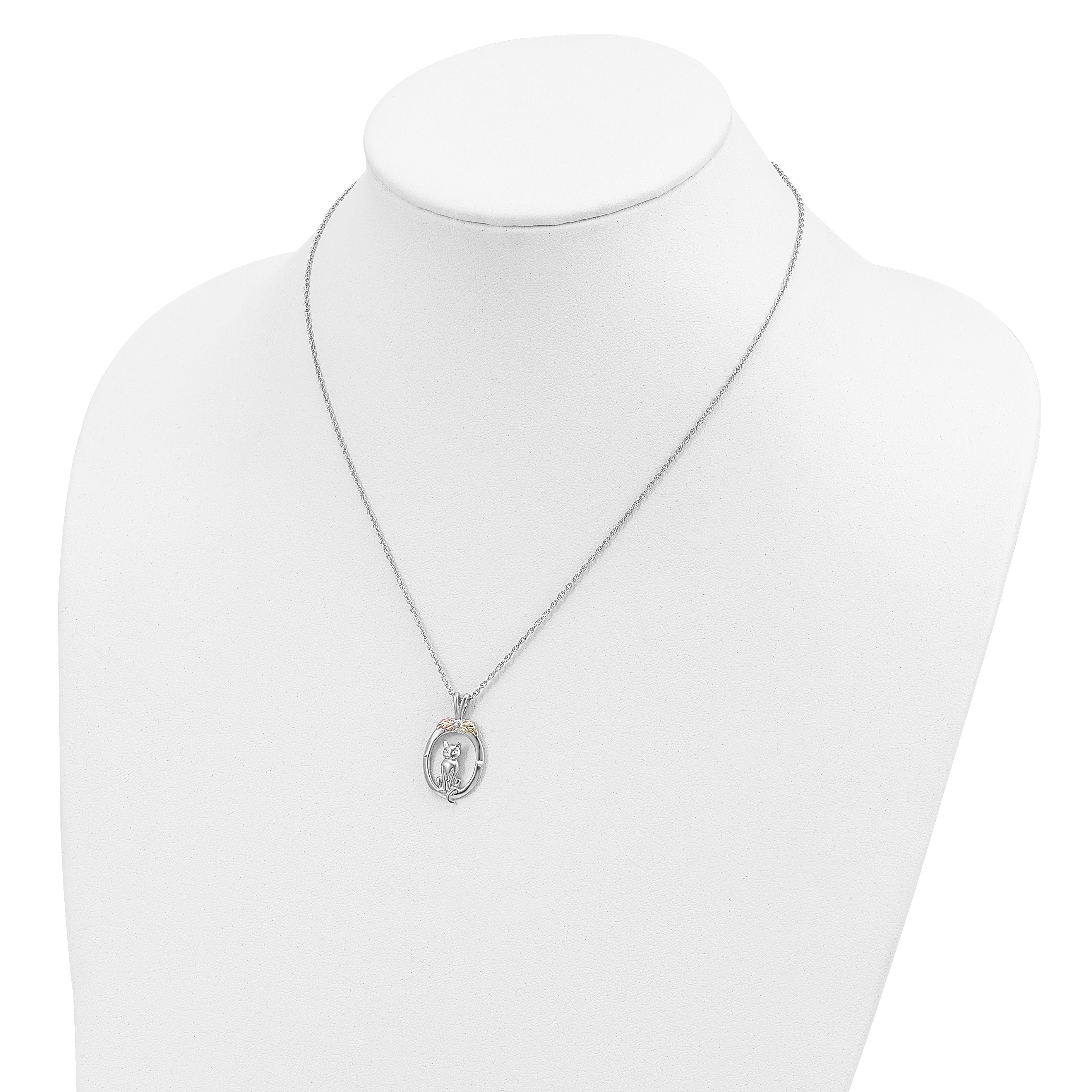 Sophia Jewelers Sterling Silver 12K Gold Cat Necklace with Polished Finish