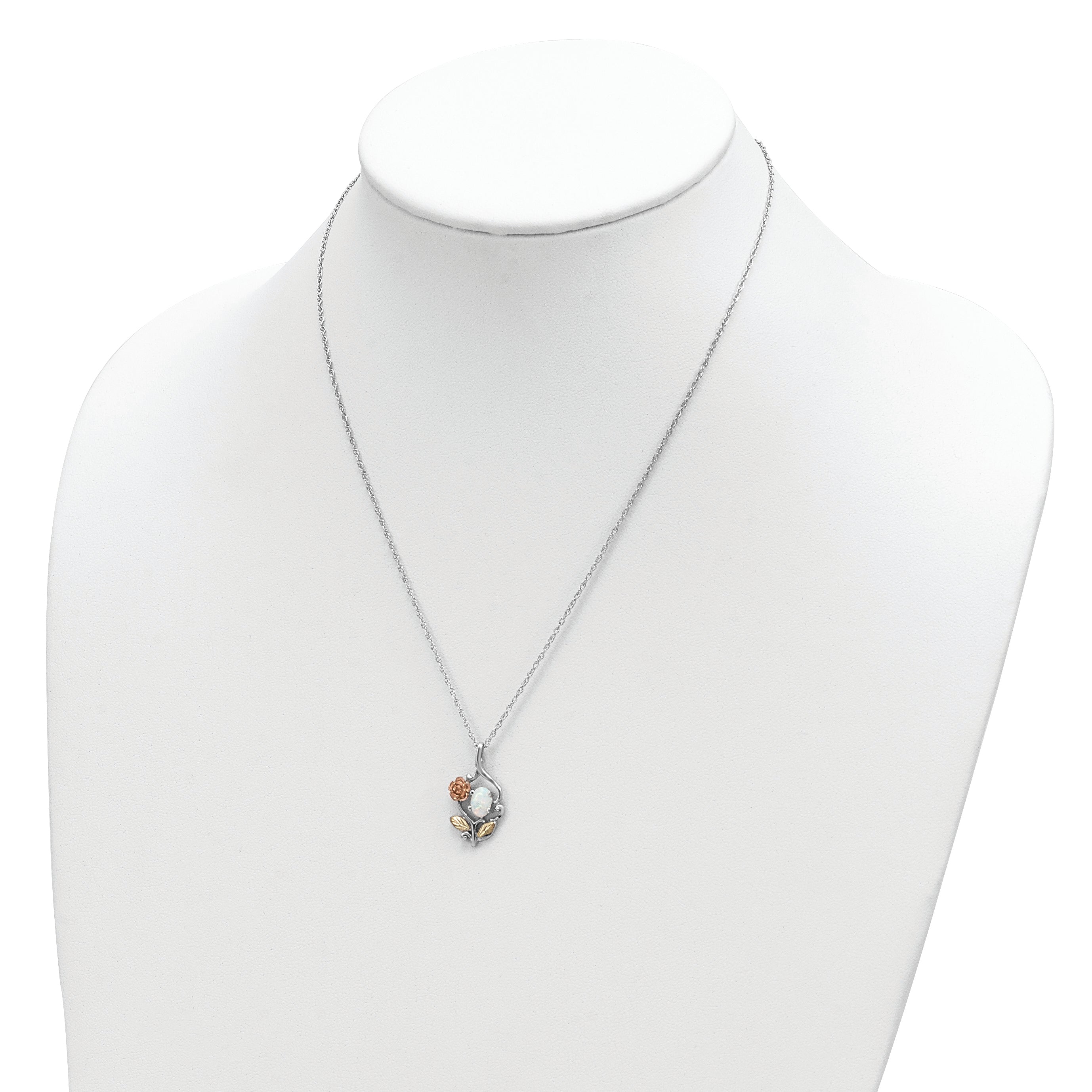 Landstrom's Mt. Rushmore Black Hills Sterling Silver 12K Gold Accents Rose and Lab Created White Opal 18 inch Spring Ring Clasp Necklace