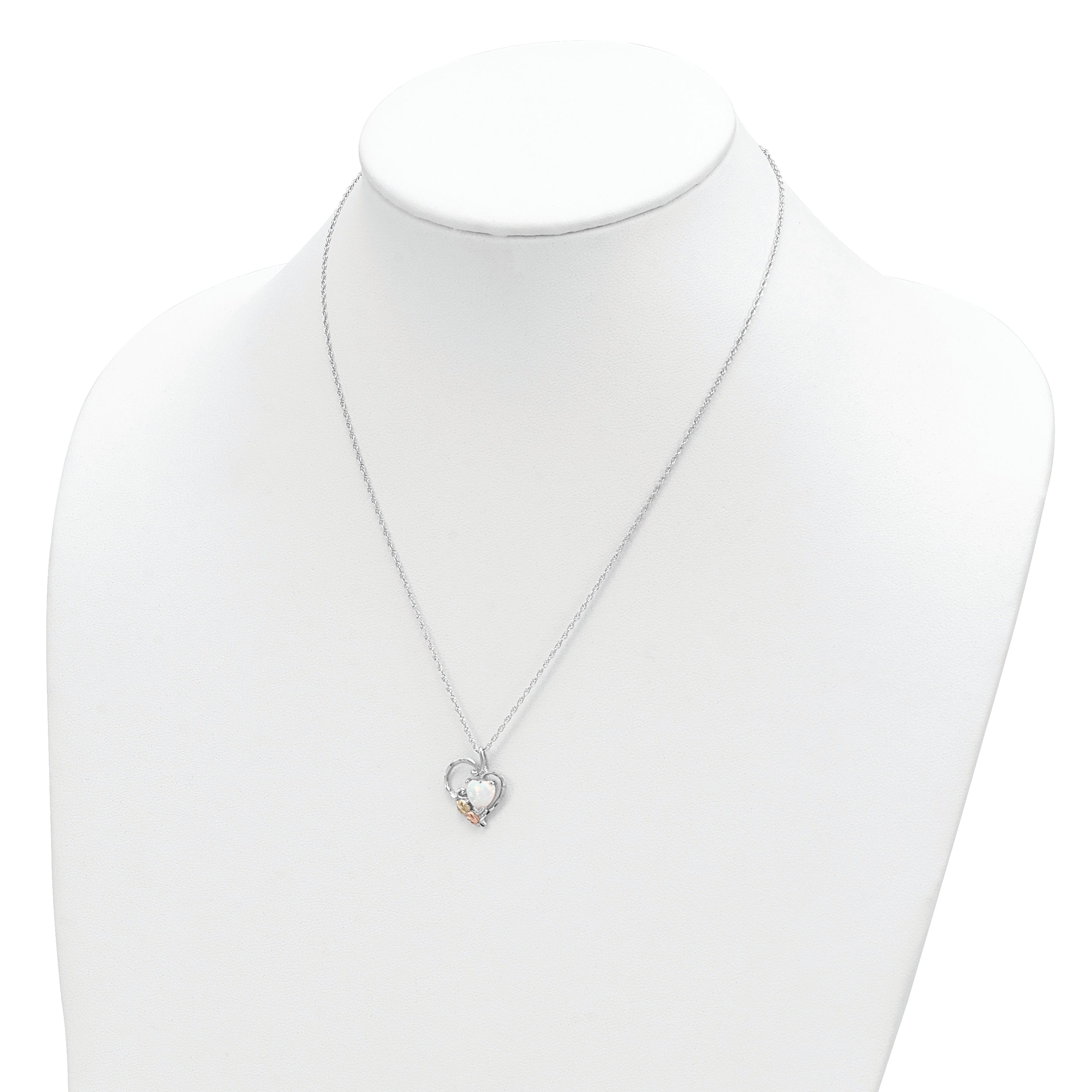 Landstrom's Mt. Rushmore Black Hills Sterling Silver 12K Gold Accents Lab Created White Opal Heart 18 inch Spring Ring Clasp Necklace