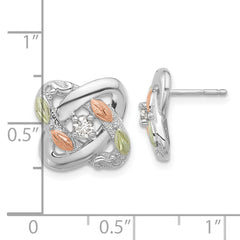 Sterling Silver Rhod-pltd w/12K Accents Diamond Love Knot Post Earrings