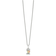 Sterling Silver Rhod-pltd w/12K Accents Owl 18in Necklace