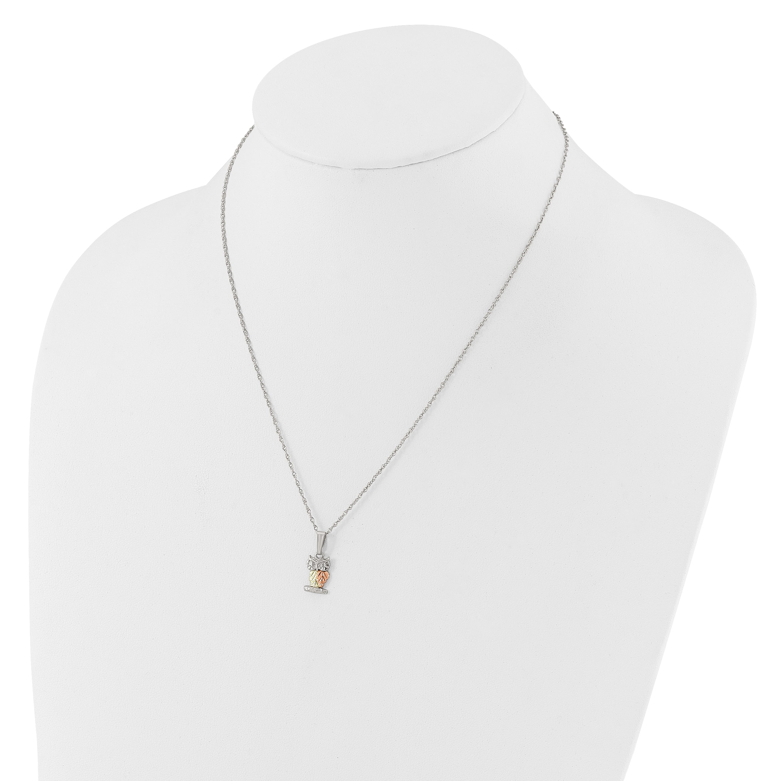 Sterling Silver Rhod-pltd w/12K Accents Owl 18in Necklace