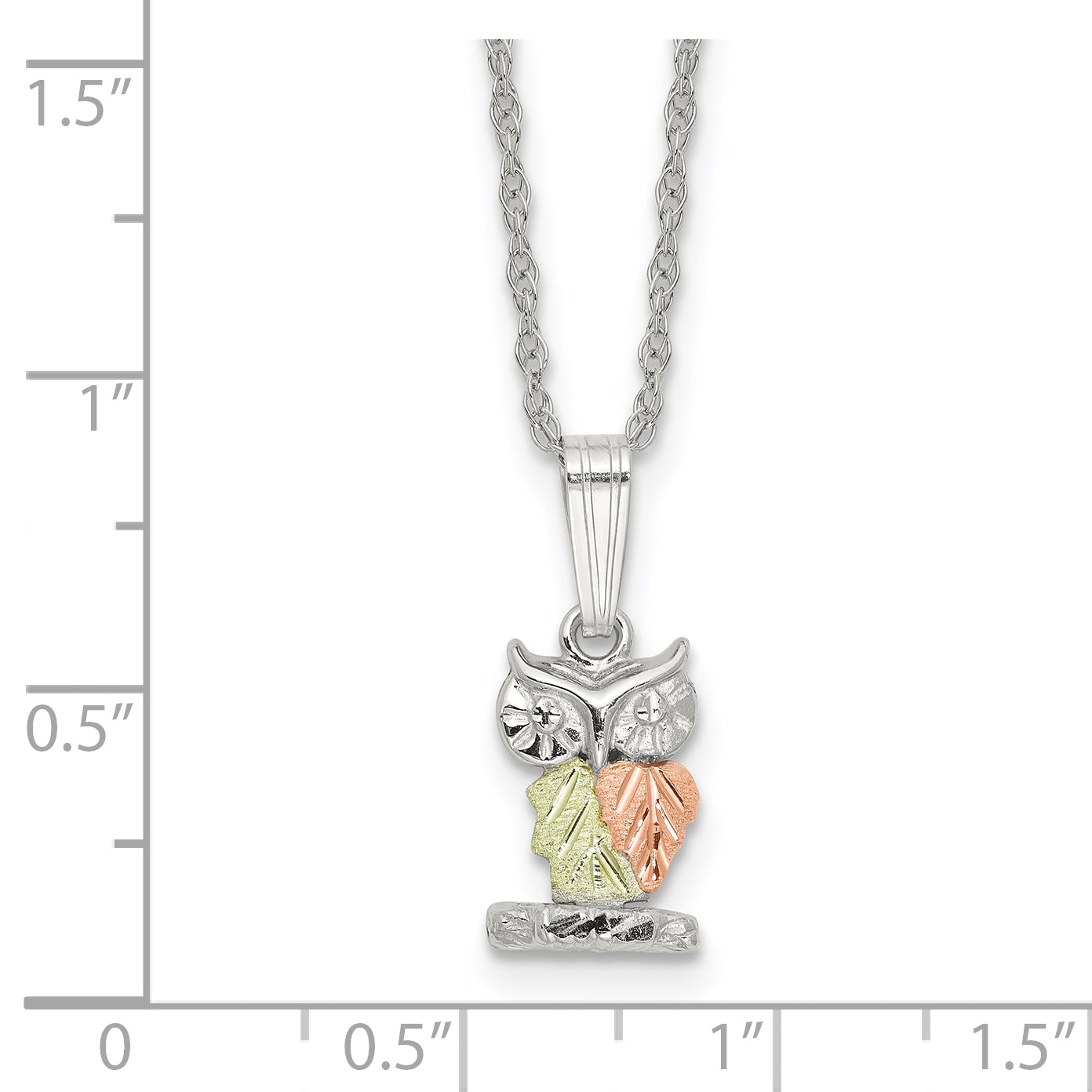 Sterling Silver Rhod-pltd w/12K Accents Owl 18in Necklace