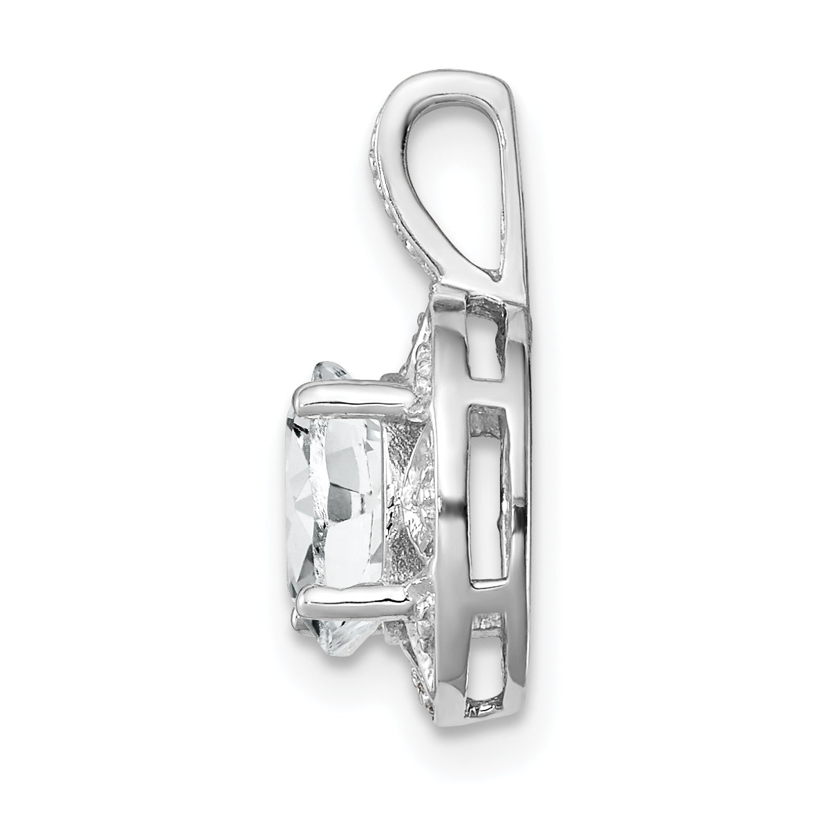 925 Sterling Silver Rhodium-Plated Oval White Topaz and Diamond Pendant
