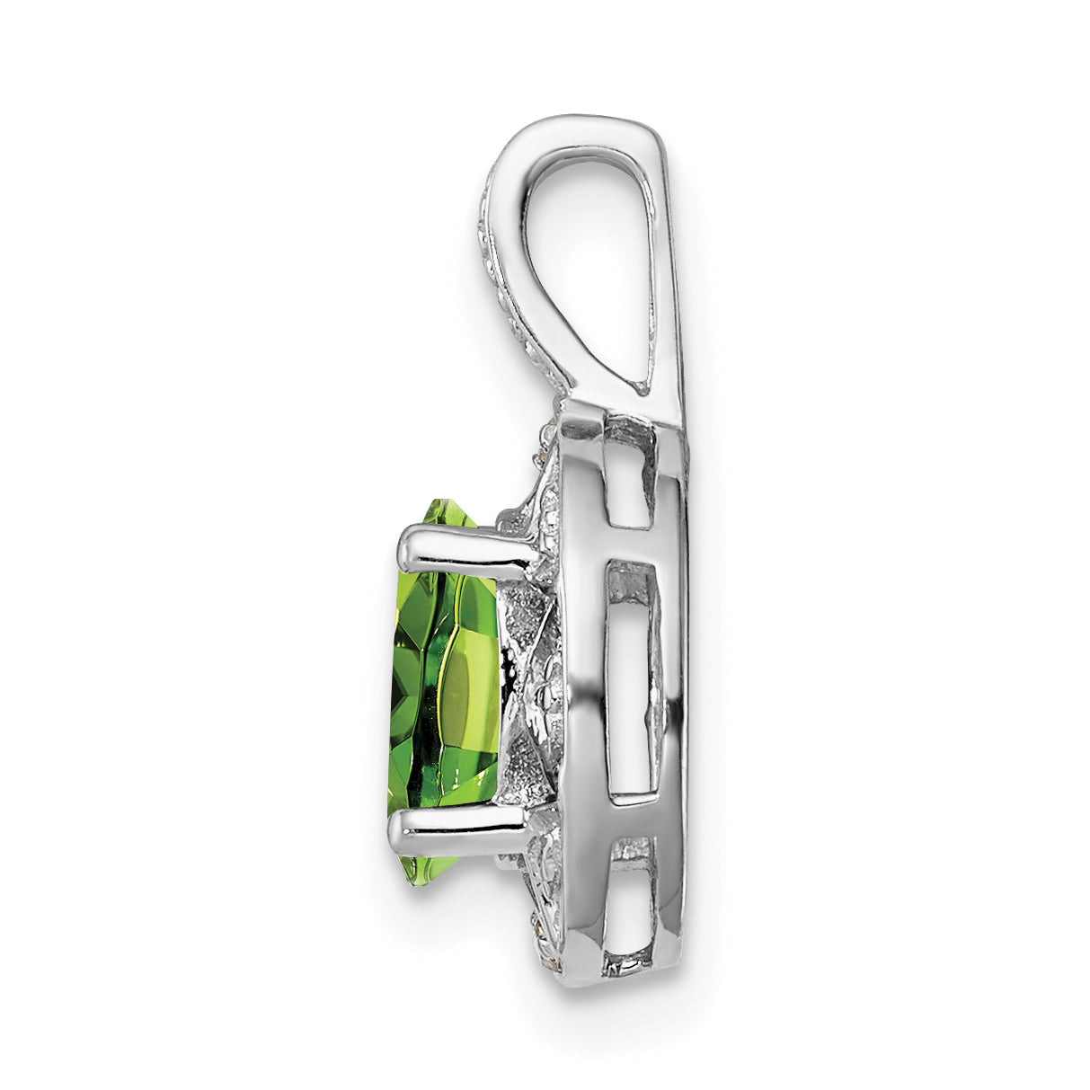 Sterling Silver Rhodium-Plated Peridot and Diamond Pendant  Polished Oval Design Secondary image