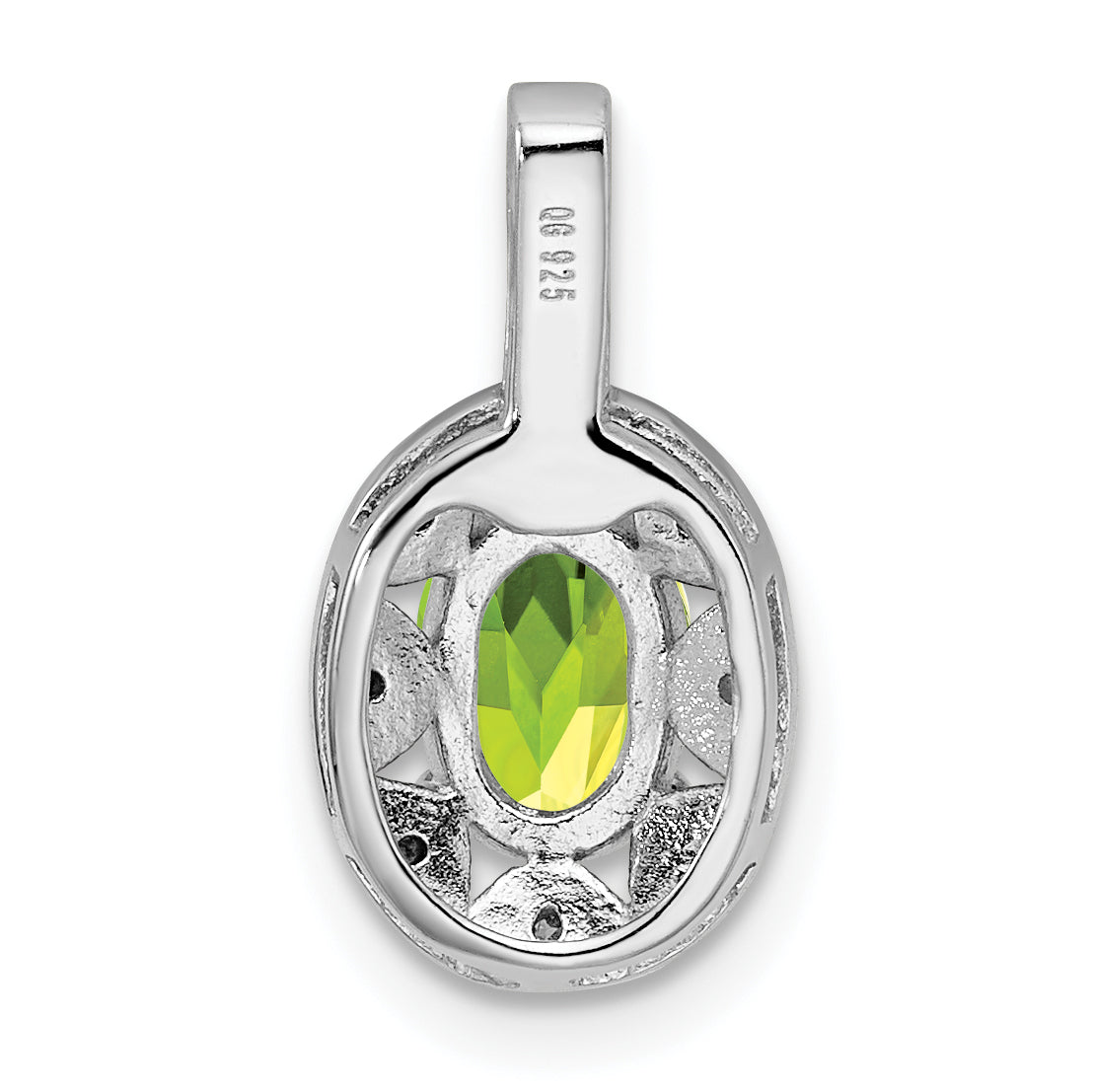 Sterling Silver Rhodium-Plated Peridot and Diamond Pendant  Polished Oval Design