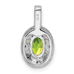 Sterling Silver Rhodium-Plated Peridot and Diamond Pendant  Polished Oval Design