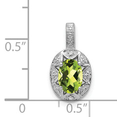 Sterling Silver Rhodium-Plated Peridot and Diamond Pendant  Polished Oval Design