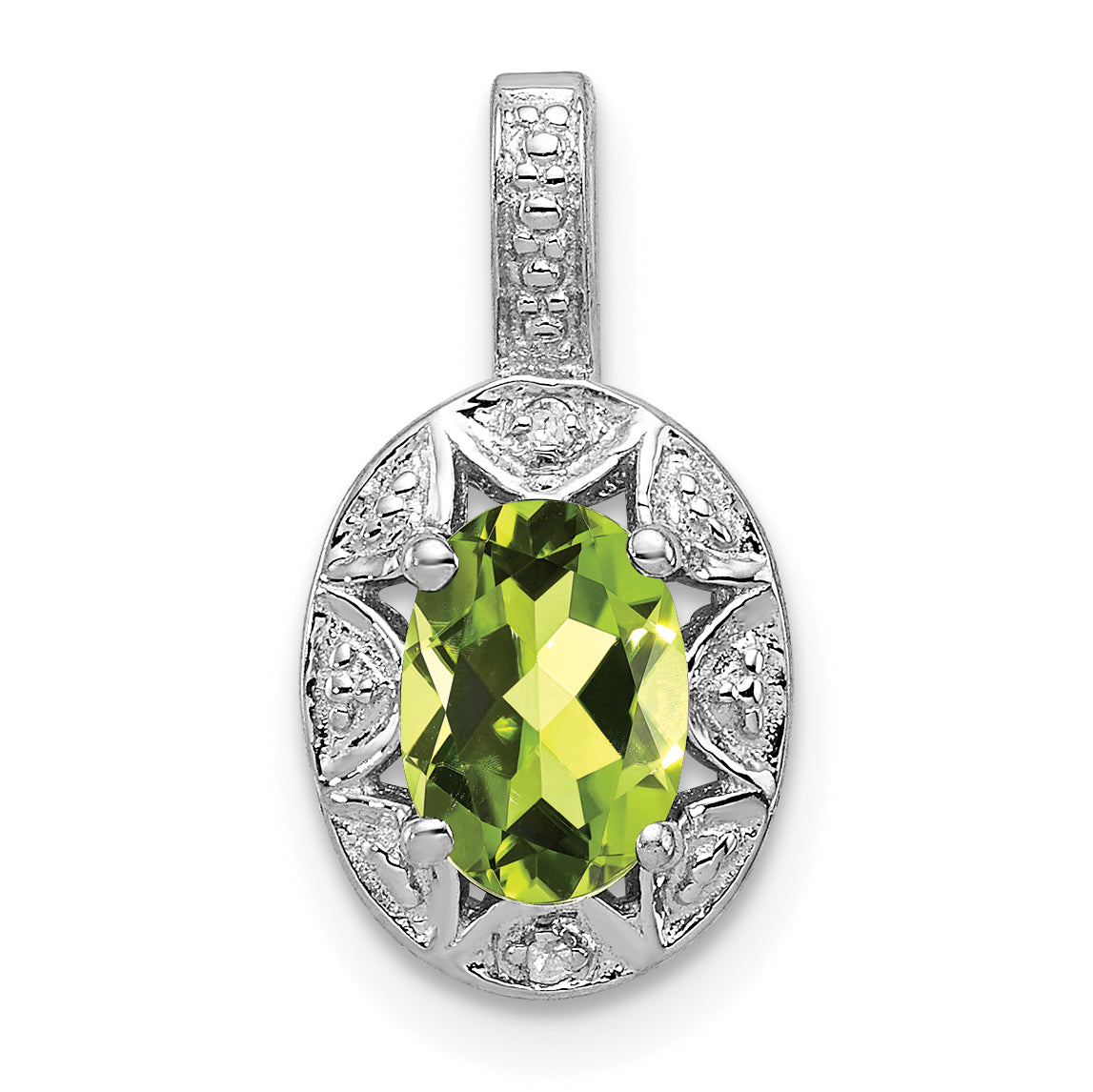 Sterling Silver Rhodium-plated Diam. & Peridot Pendant Main image