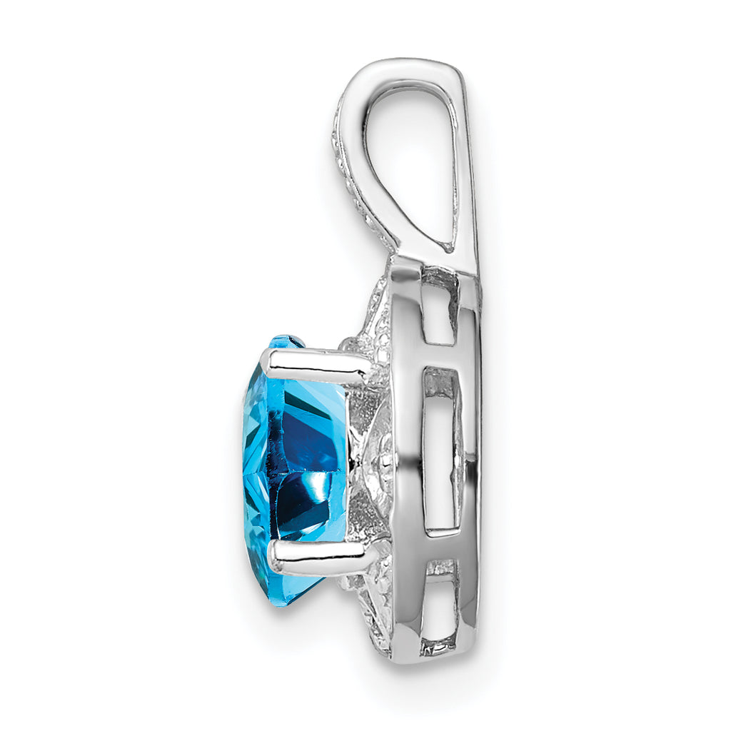 Sterling Silver Blue Topaz & Diamond Pendant with Rhodium Polish December Birthstone