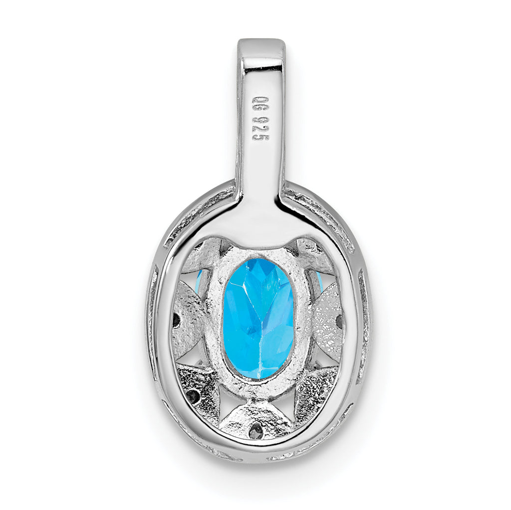 Sterling Silver Blue Topaz & Diamond Pendant with Rhodium Polish December Birthstone