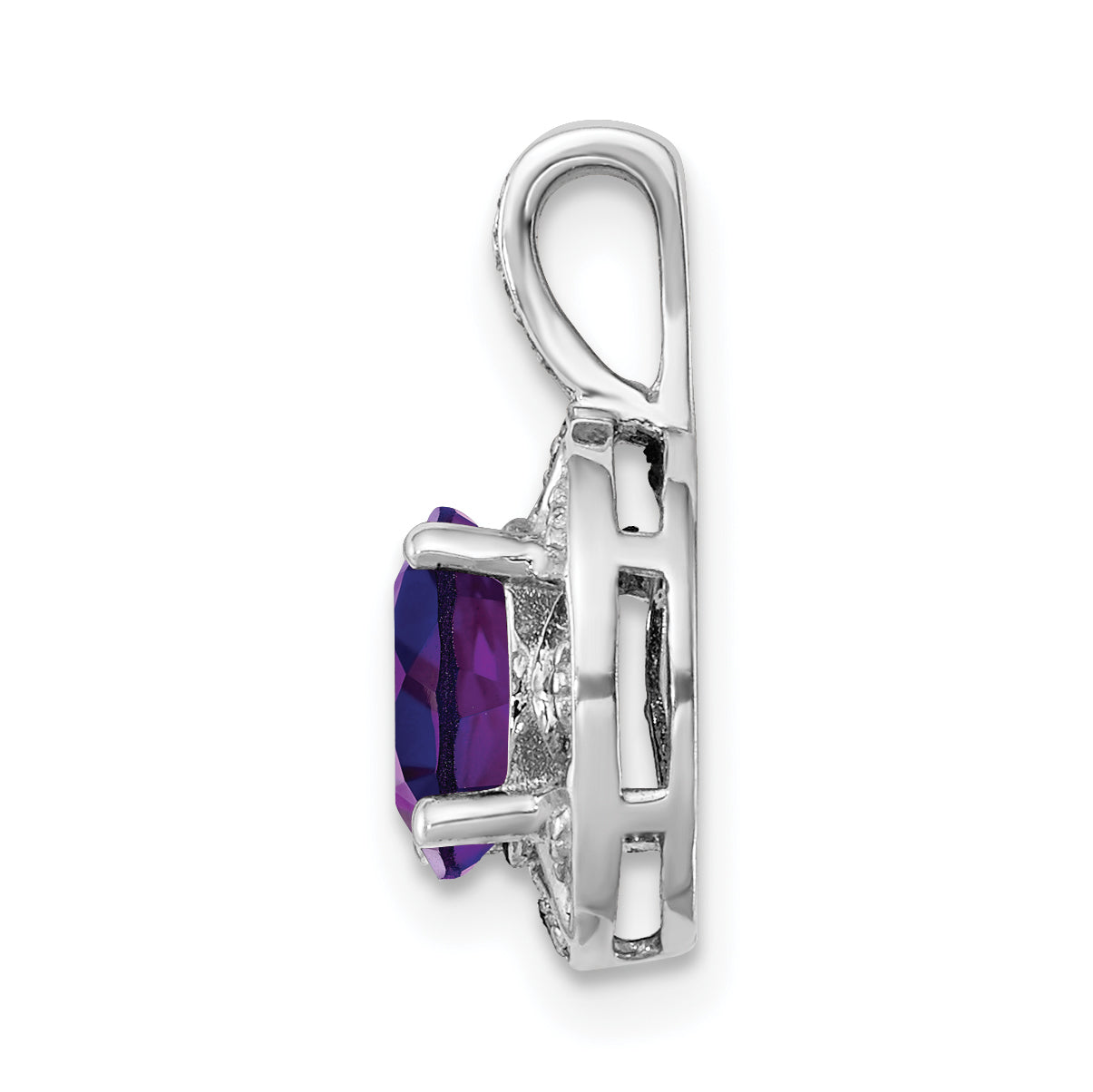 Sterling Silver Rhodium-Plated Amethyst & Diamond Pendant Elegant Polished Finish Secondary image