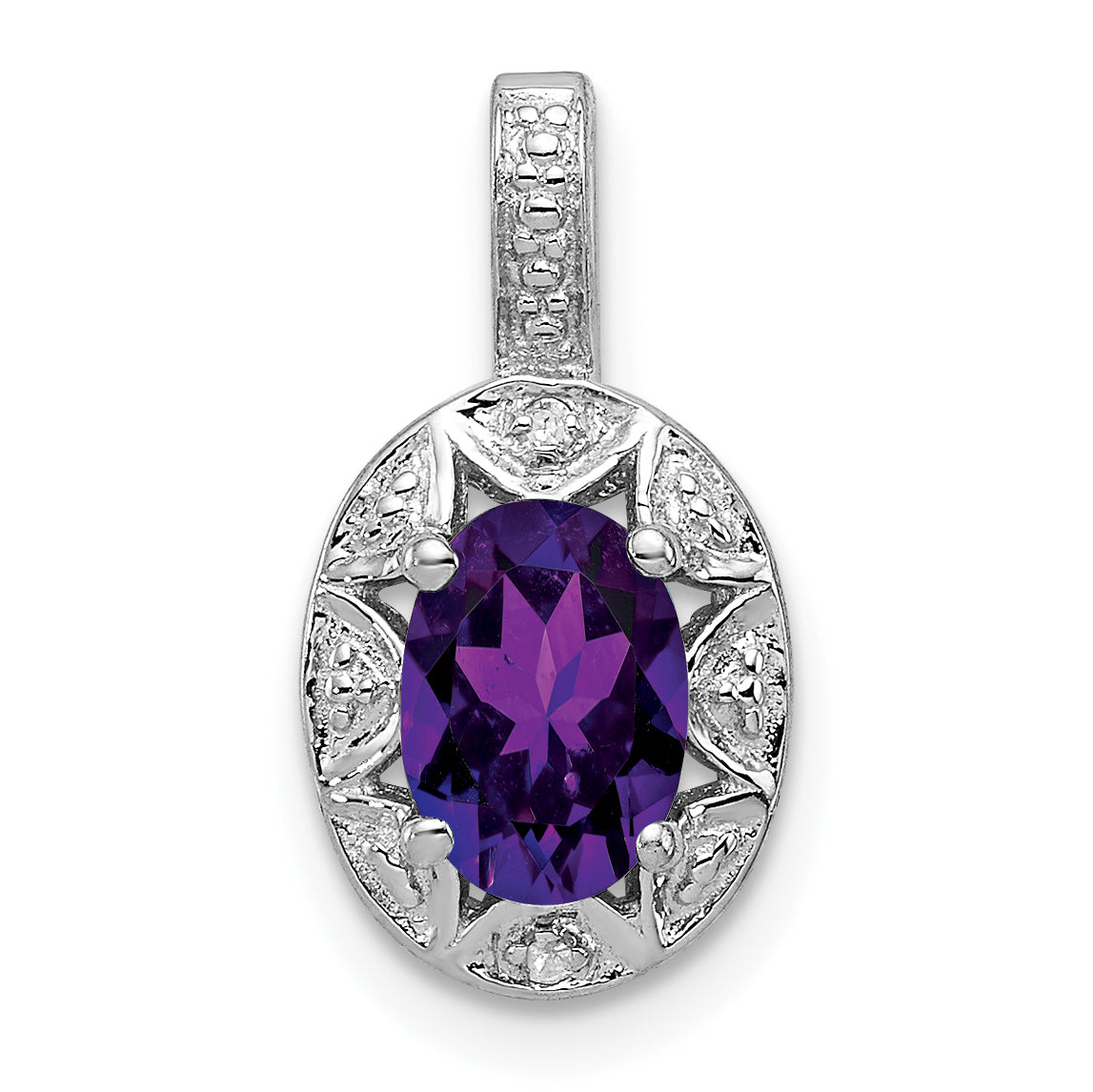 Sterling Silver Rhodium-plated Diam. & Amethyst Pendant Main image
