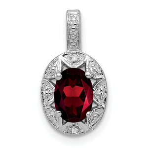 Garnet & Diamond Pendant in Sterling Silver, 8.5x17mm (0.01 ct. tw.) - Sophia Jewelers