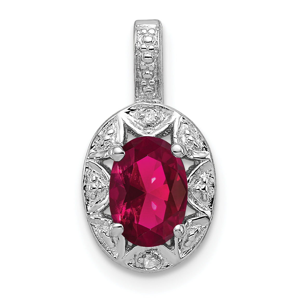 Sterling Silver Rhodium-plated Diam. & Created Ruby Pendant Main image