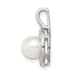 Sterling Silver Rhodium-Plated Cultured Pearl & Diamond Pendant  Elegant June Birthstone Jewelry