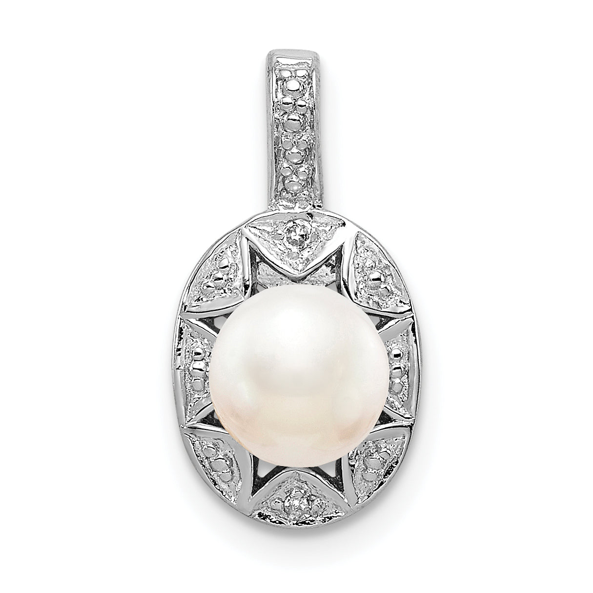 Sterling Silver Rhodium-plated Diam. & FW Cultured Pearl Pendant Main image