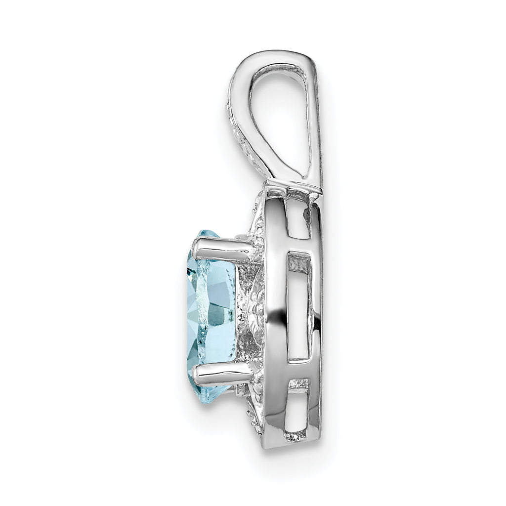 Sophia Jewelers 925 Sterling Silver Aquamarine & Diamond Pendant with Rhodium Finish