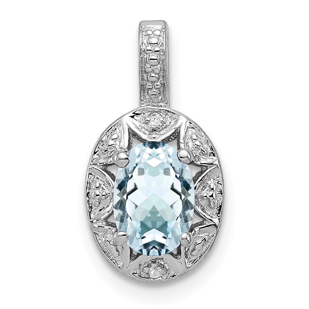Sterling Silver Rhodium-plated Diam. & Aquamarine Pendant