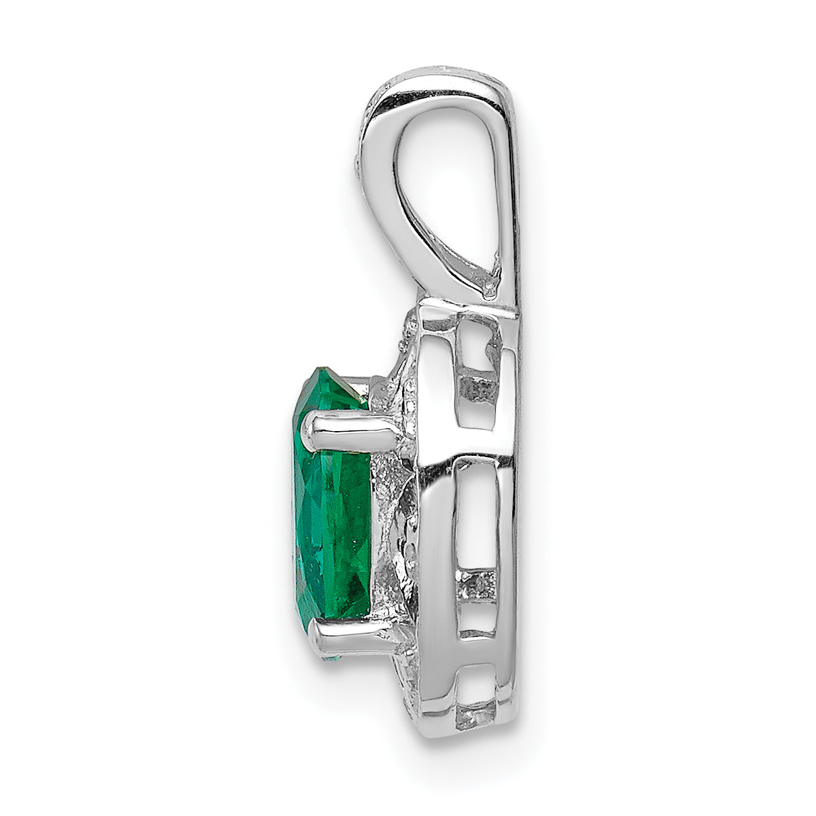 Sophia Jewelers Sterling Silver Rhodium-Plated Oval Emerald & Diamond Pendant Secondary image