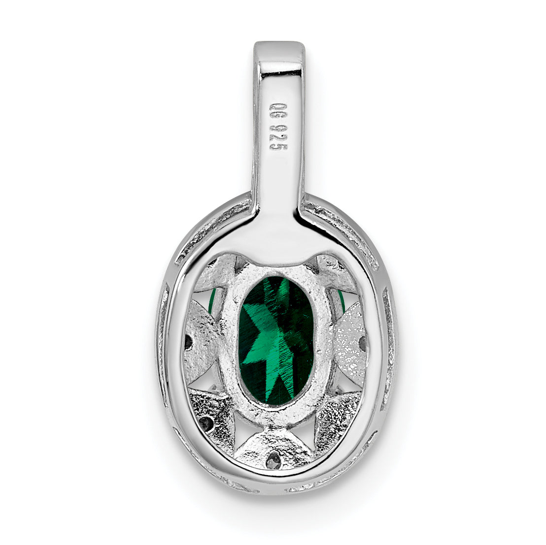 **Sophia Jewelers Sterling Silver Rhodium-Plated Oval Emerald & Diamond Pendant**