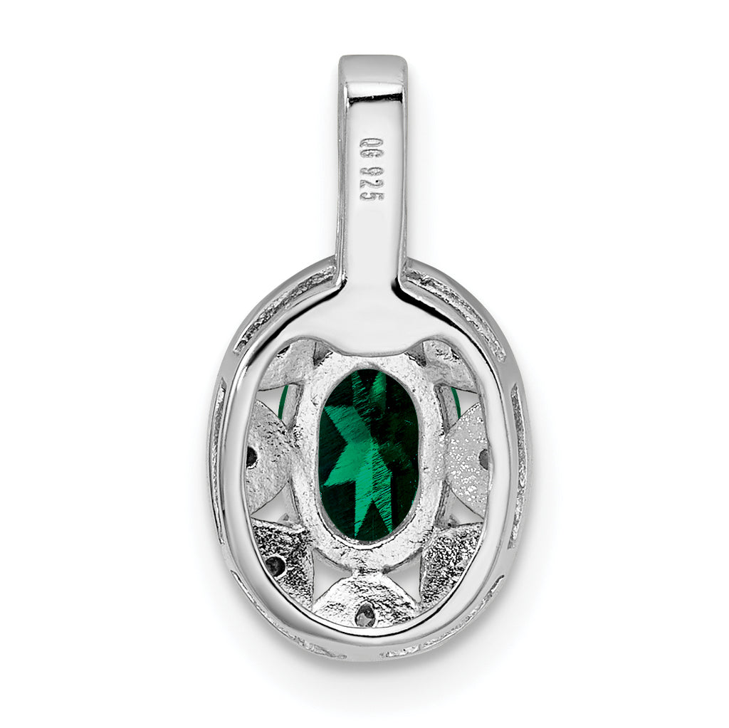Sophia Jewelers Sterling Silver Rhodium-Plated Oval Emerald & Diamond Pendant