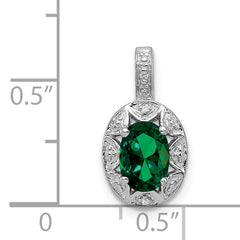 **Sophia Jewelers Sterling Silver Rhodium-Plated Oval Emerald & Diamond Pendant**