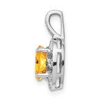 Sterling Silver 925 Rhodium-Plated Citrine and Diamond Pendant  Elegant November Birthstone