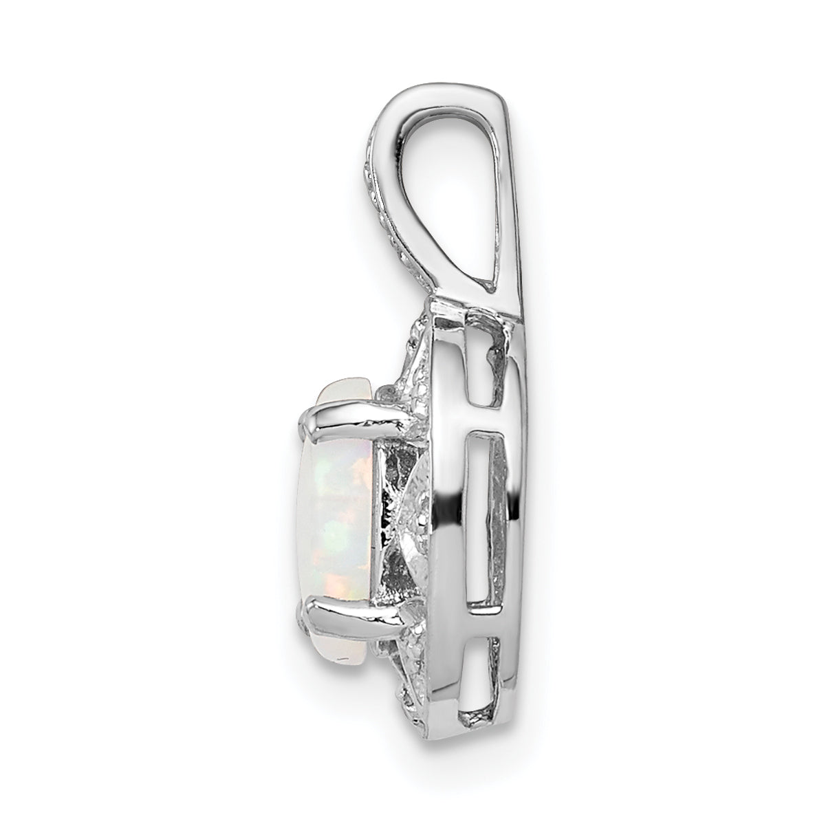 Sterling Silver 925 Opal & Diamond Pendant with Rhodium Finish Elegant October Birthstone Secondary image
