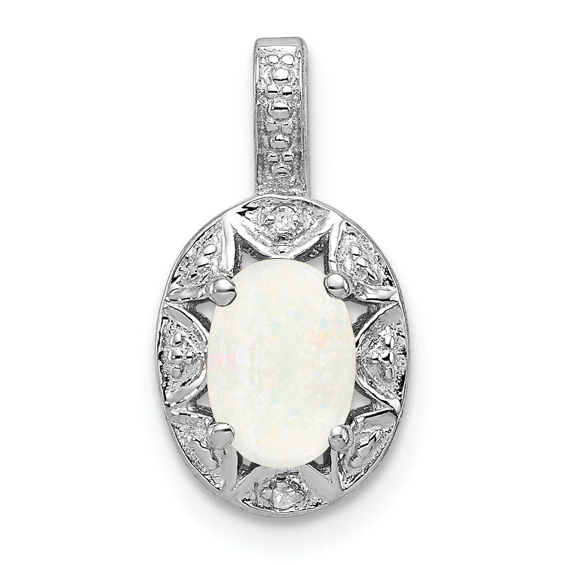 Sterling Silver Rhodium-plated Diam. & Created Opal Pendant Main image