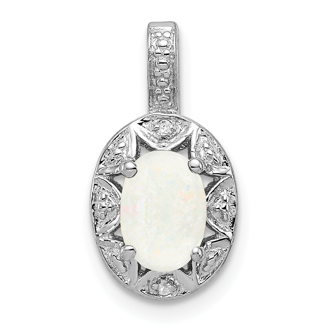 Sterling Silver Rhodium-plated Diam. & Created Opal Pendant