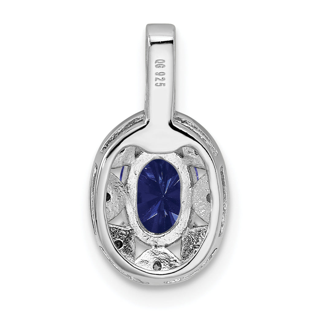 Sterling Silver Rhodium-Plated Sapphire and Diamond Pendant  Polished Oval Design