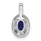 Sterling Silver Rhodium-Plated Sapphire and Diamond Pendant  Polished Oval Design