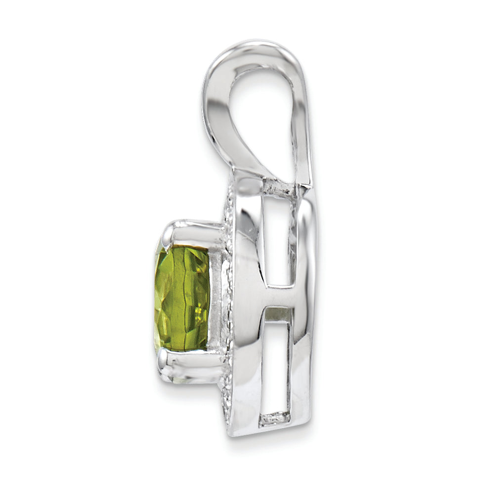 925 Sterling Silver Rhodium-Plated Peridot & Diamond Pendant Polished, Natural Gemstones Secondary image