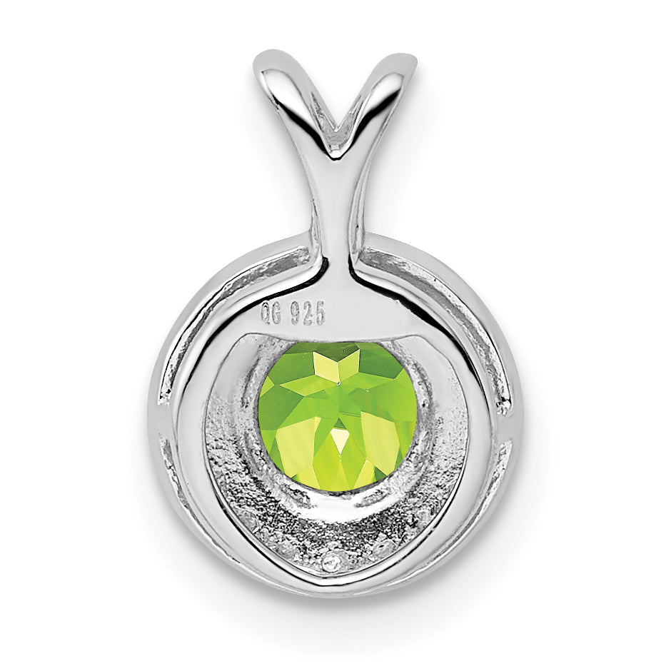 925 Sterling Silver Rhodium-Plated Peridot & Diamond Pendant Polished, Natural Gemstones