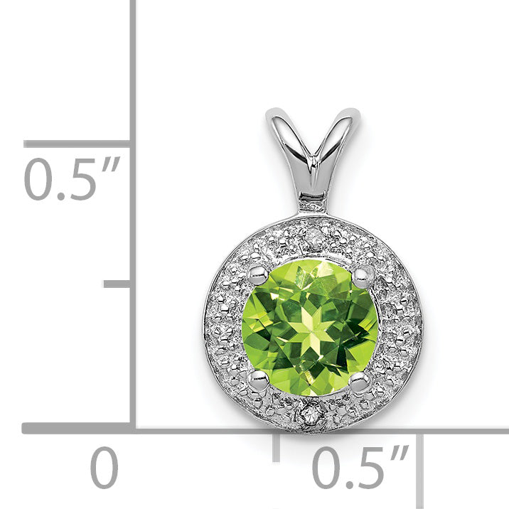 925 Sterling Silver Rhodium-Plated Peridot & Diamond Pendant Polished, Natural Gemstones