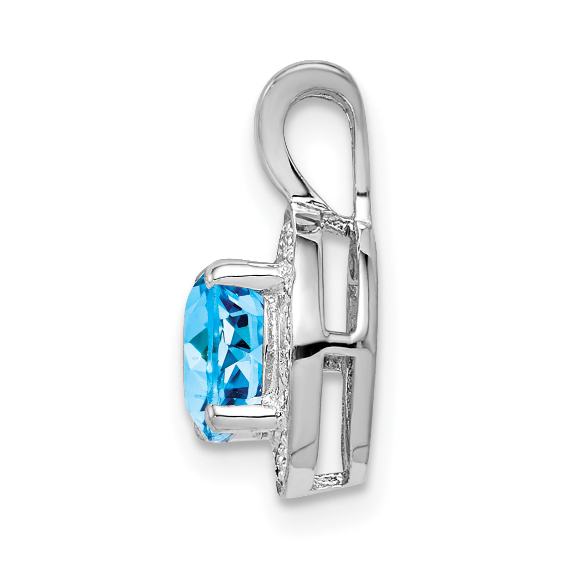 925 Sterling Silver Polished Blue Topaz & Diamond Pendant with Rhodium Finish