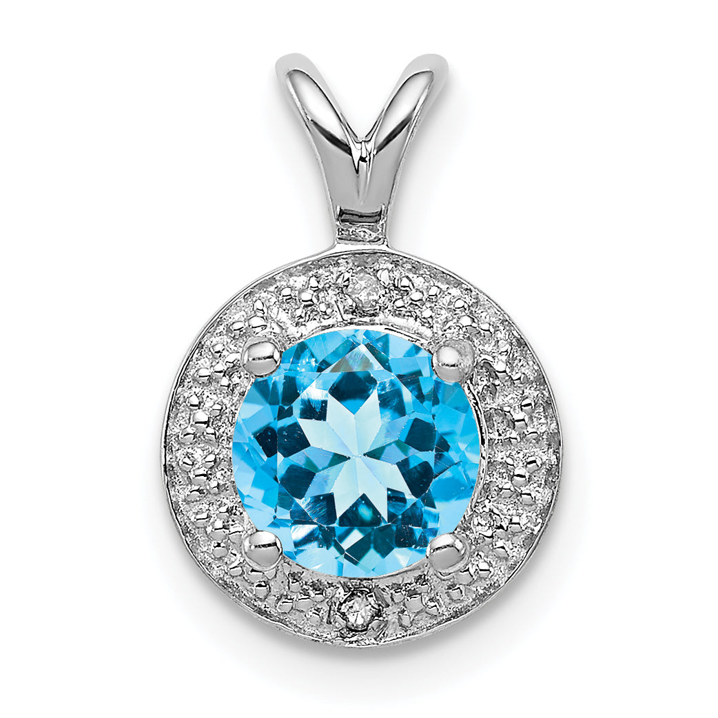 Sterling Silver Rhodium-plated Diam. & Blue Topaz Pendant Main image